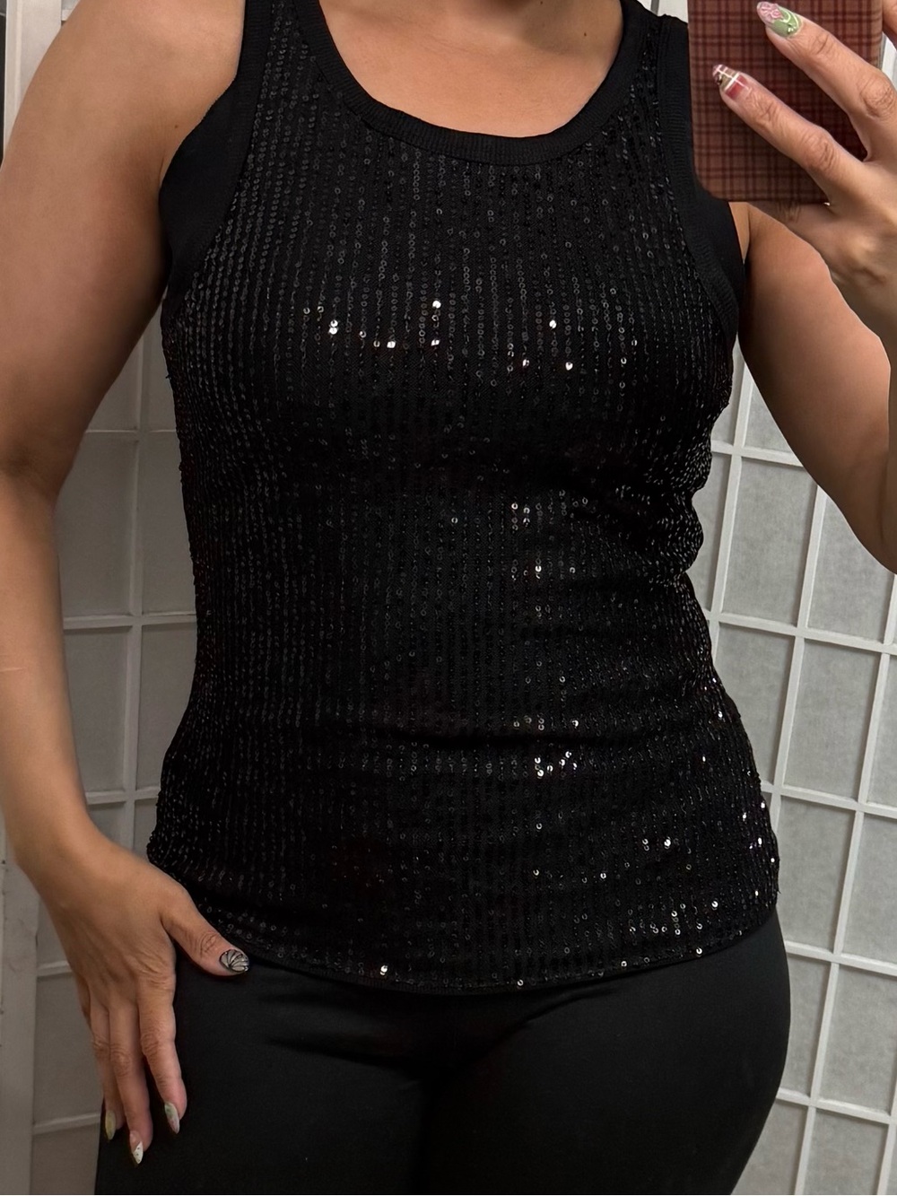 Brand new black sequin top